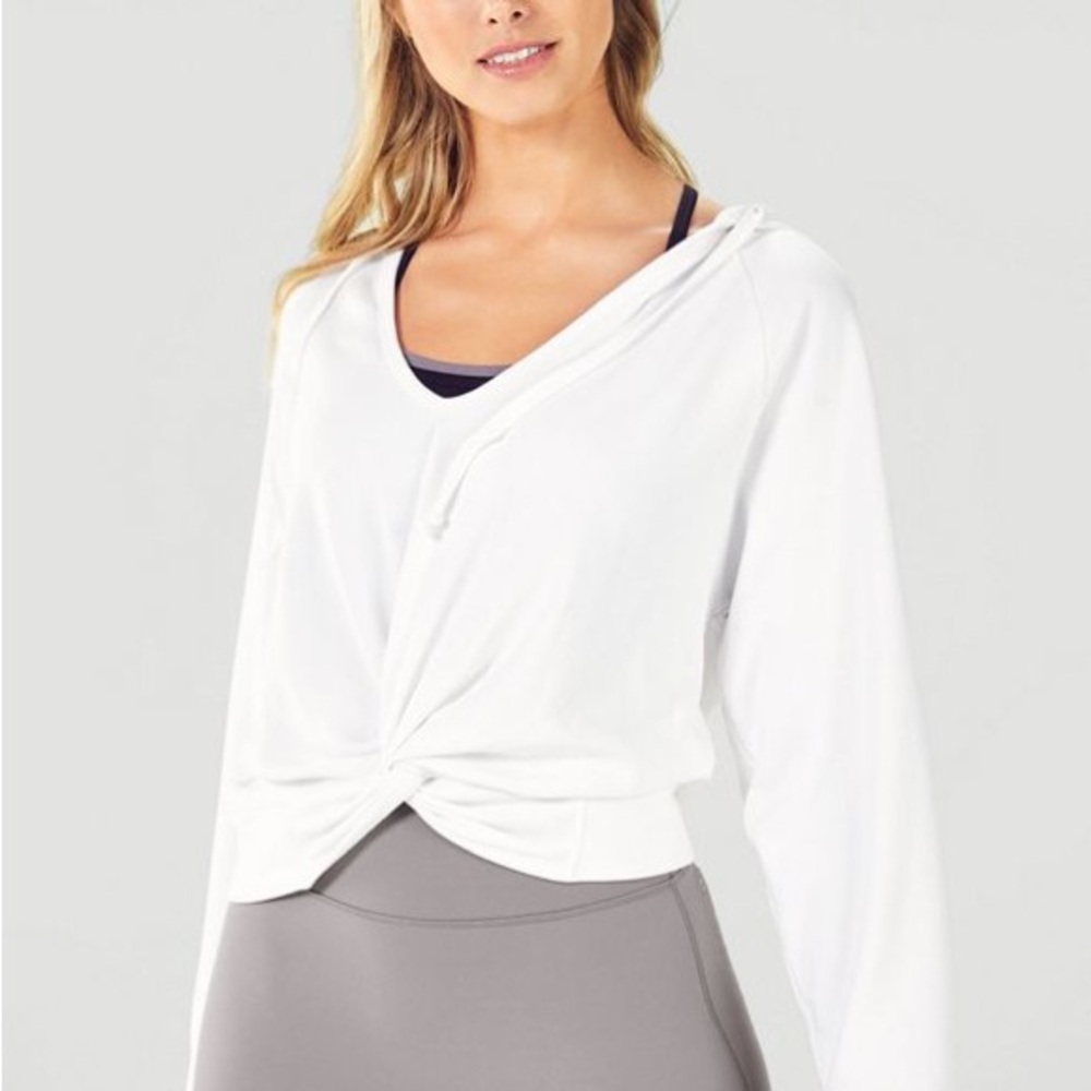 Fabletics White Twist Front Hoodie Top